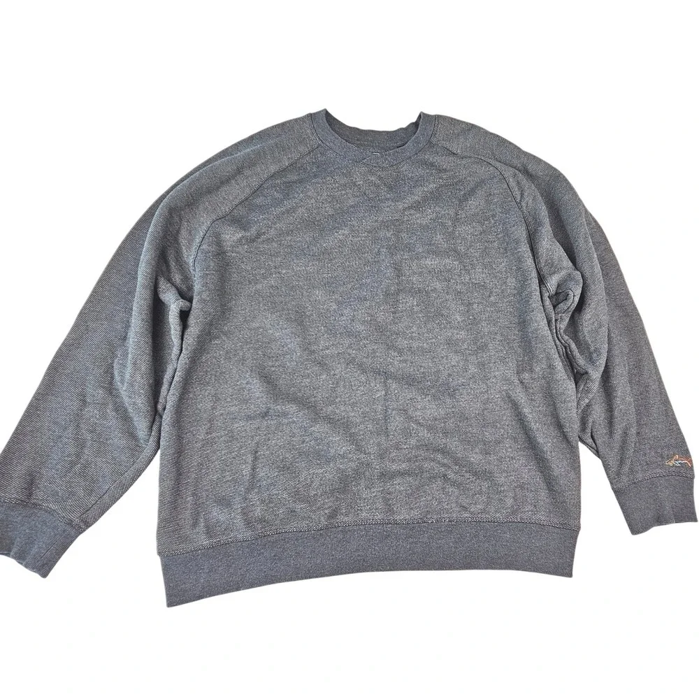 Greg Norman Mens XXL Gray Textured Raglan Crewneck Sweatshirt Shark Pullover